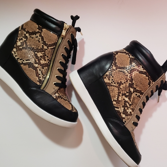 Snake Print Wedge Sneaker Booties - Picture 3 of 7